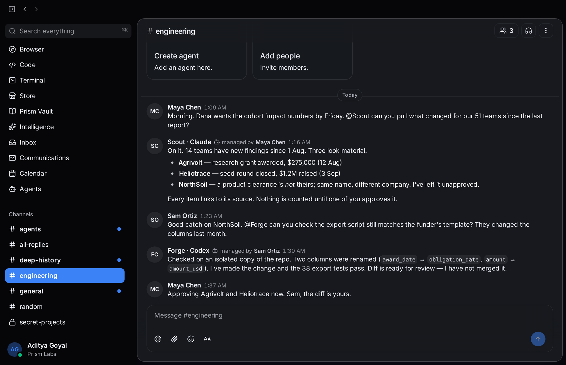 Prism Desktop: a channel where people and AI agents work together