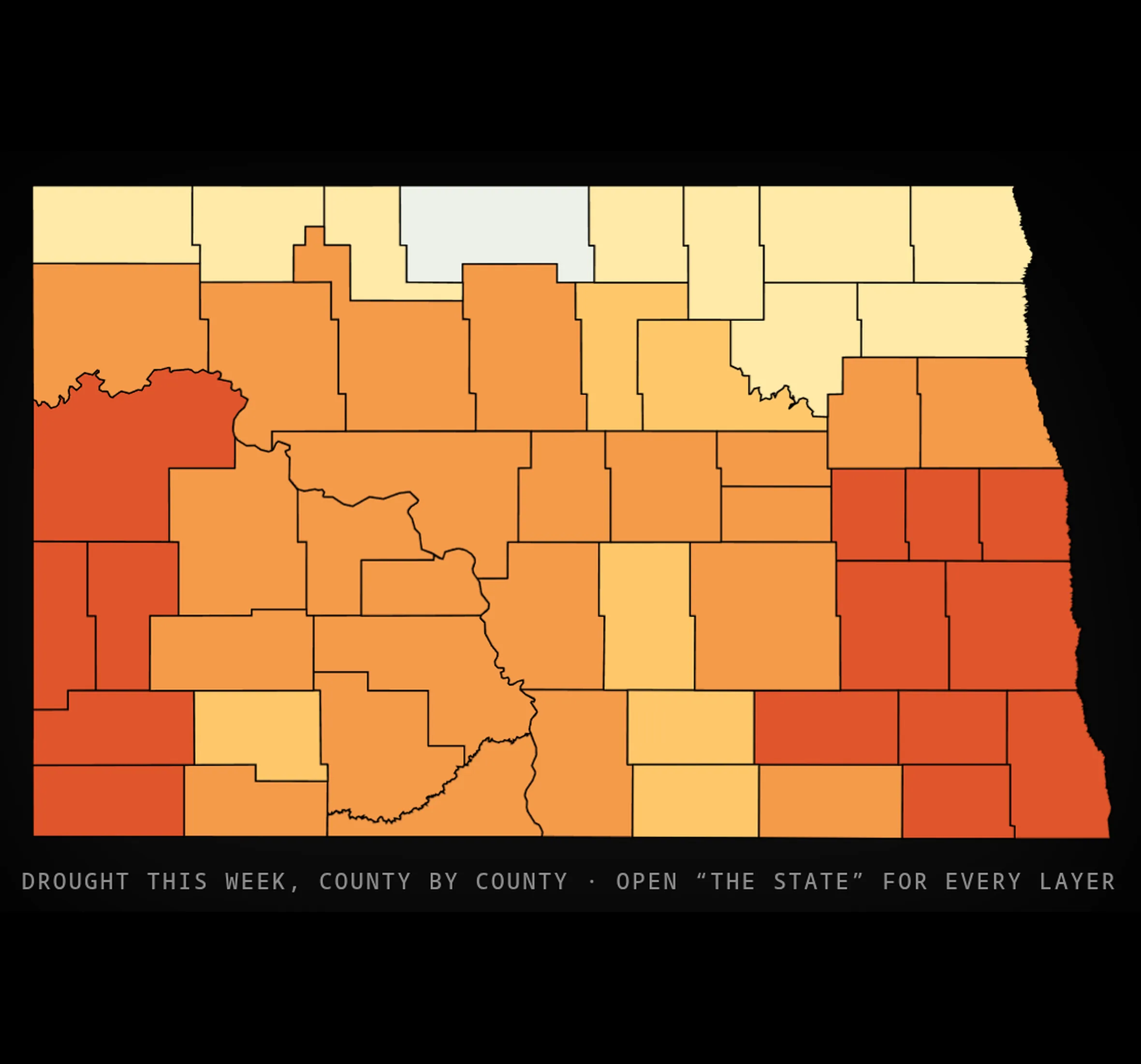 County map of North Dakota with a switchable layer