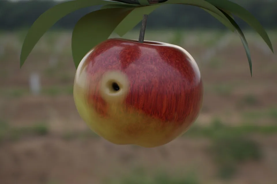 Rendered apple with codling moth damage